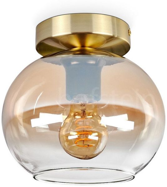 hofstein Deckenleuchte Deckenlampe aus Metall/Glas in Messingfarben/Bernsteinfarben/Klar, ohne Leuchtmittel, Leuchte im Retro-Design aus Glas, 1 x E27, ohne Leuchtmittel