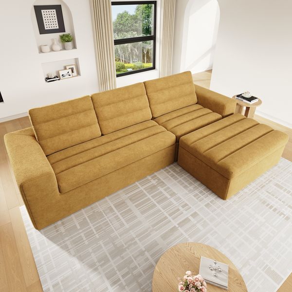 Merax Modulares L-förmiges Ecksofa, 3-Sitzer Sofa, Wolkensofa, frei kombinierbar, ideal für Wohnzimmer und Apartments, kein Aufbau nötig,aus Chenille-Gewebe, orange