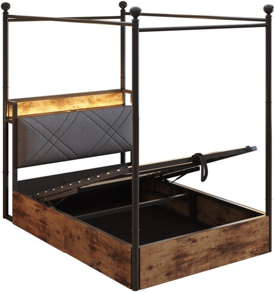 Bett 90x190 cm mit Stauraum und LED-Beleuchtung – multifunktionales Smart-Himmelbett Bild 8