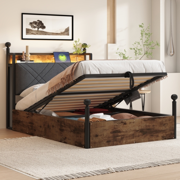 Bett 90x190 cm mit Stauraum und LED-Beleuchtung – multifunktionales Smart-Himmelbett Bild 2