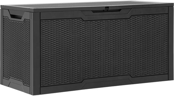 YITAHOME 100-Gallonen-Harz-Deckbox, wetterfest Außenspeicherbox, verschließbarer Innen- und Außenspeicher für Zubehör und Grundbedarf, schwarz