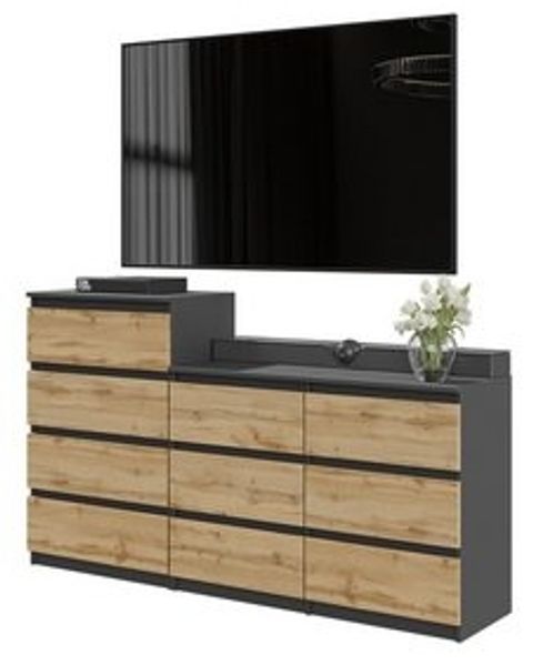 Furnica Kommode GABRIEL 6+4 Schubladen-Anthrazit Grau H92cm B160cm T33cm Bild 6