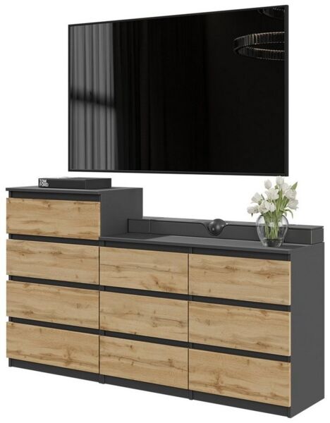 Furnica Kommode GABRIEL 6+4 Schubladen-Anthrazit Grau H92cm B160cm T33cm Bild 5