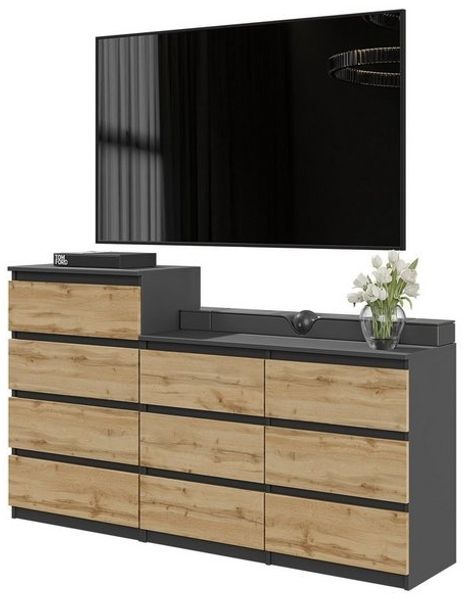 Furnica Kommode GABRIEL 6+4 Schubladen-Anthrazit Grau H92cm B160cm T33cm Bild 4
