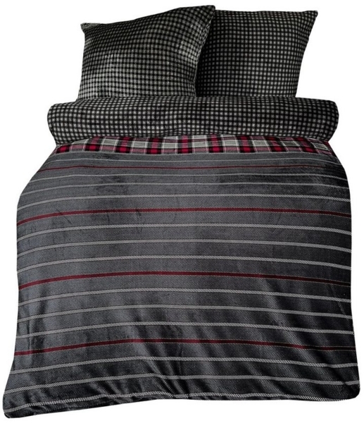 Leonado Vicenti Bettwäsche Winter Teddy Plüsch, Fleece, 2 teilig, Flauschig warmes Cashmere Touch, gestreift