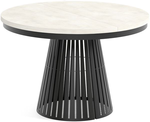 MEBLINI Esstisch Rund Ausziehbar aus Metall - 120-196x76 cm - CONEY - Chromix Weiß/Schwarz Matt - Loft - Esszimmertisch Modern - Küchentisch - Ausziehtisch - Round Dining Table