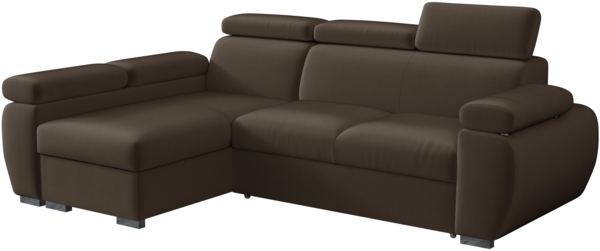 Mirjan24 'Boston Mini' Ecksofa mit Bettkasten und Schlaffunktion, Plüschstoff, Braun, Links