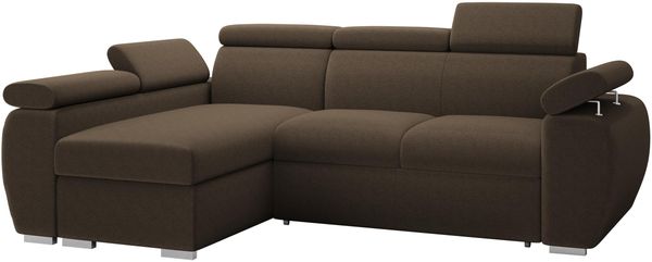 Mirjan24 'Boston Mini' Ecksofa mit Bettkasten und Schlaffunktion, Plüschstoff, Braun, Links