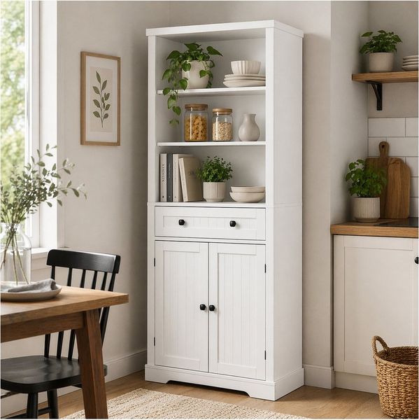 HTI-Living Hochschrank Buffetschrank Thekla Landhausstil Weiß (Stück, 1-St, 1 Küchenschrank)