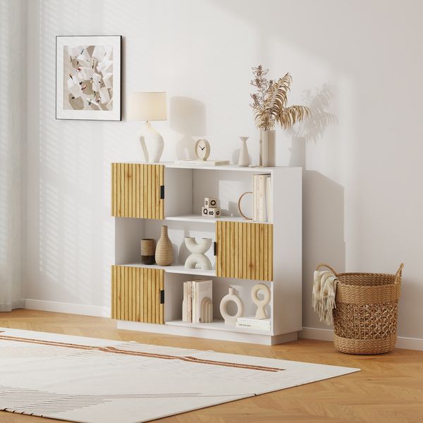 Bücherregal Verhundar 102x120x30 cm Weiß/Holzfarben [en. casa]