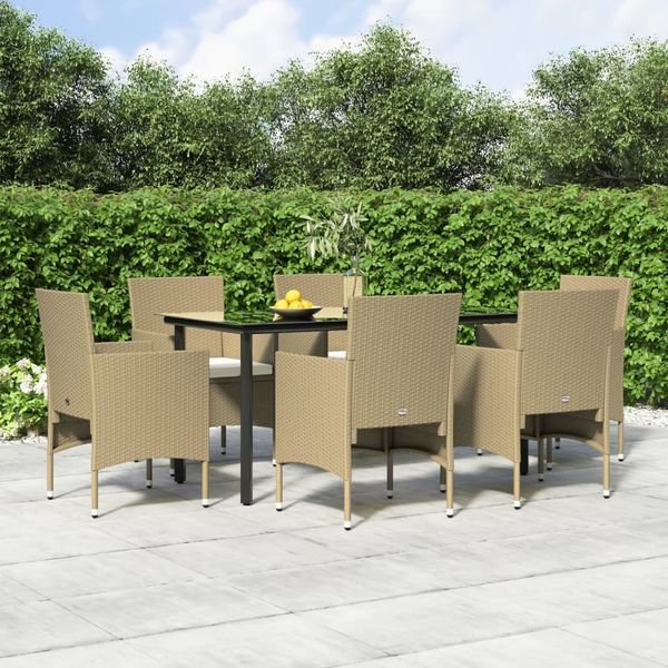 vidaXL 7-tlg. Garten-Essgruppe mit Kissen Beige und Schwarz 3156609