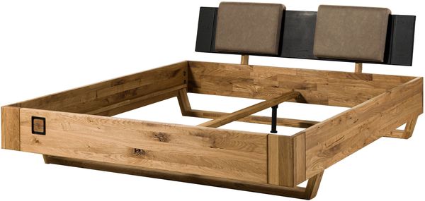 Bett inkl. Kopfteilkissen taupe Wildeiche 180x200x86 natur geölt/lackiert KITZBÜHEL #258