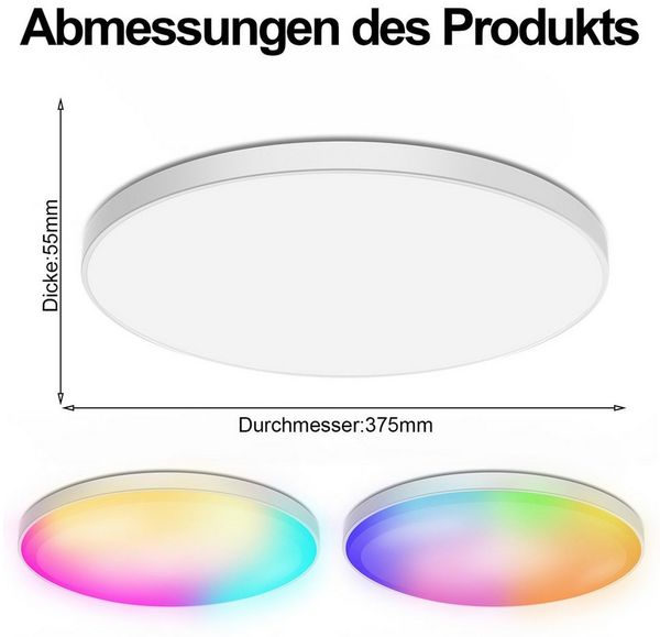 Rosnek LED Deckenleuchte 48/30W, RGB+CCT, WiFi, Unterputzmontage, für Schlafzimmer Wohnzimmer, 48W, LEDs, RGB+CCT, Intelligente Deckenleuchte