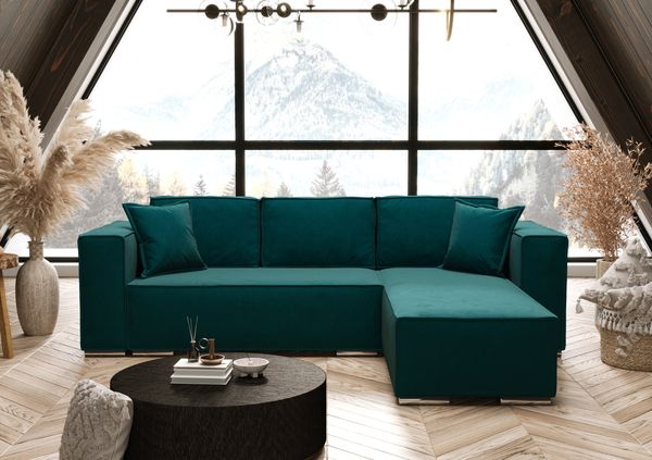 AX LIVING Türkis Ecksofa mit Schlaffunktion Vinoria L-Form 255 cm Rechts