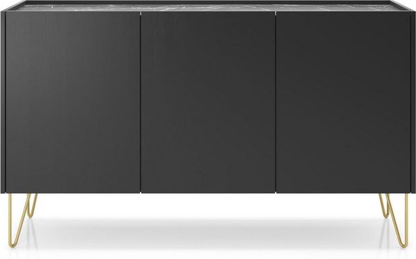 MOEBLO Kommode Harmonix H 144 (Push-to-Open-System Komodenschrank Highboard Schlafzimmer, Platte in schwarz Marmor-Optik Sideboard Wohnzimmer Kommode), (HxBxT):83 x 144 x 37