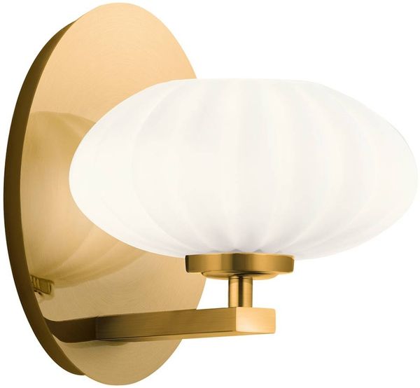 Elstead Lighting QN-PIM1-FXG QUINTIESSE Wandleuchte Pim G9 3W LED IP44 3000K Stahl, Gold; Opalglas Satin satiniert L:21. 9cm H:20. 3cm B:17. 9cm dimmbar