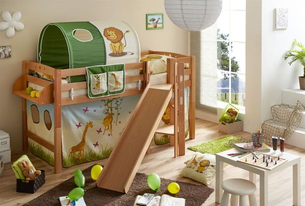Ticaa 'Tino' Hochbett mit Rutsche, Buche massiv Natur, 90x200 cm