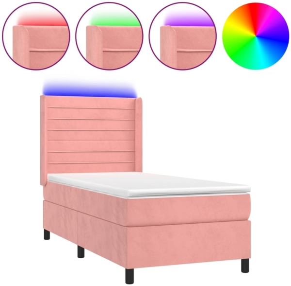 vidaXL Boxspringbett mit Matratze & LED Rosa 80x200 cm Samt 3139594