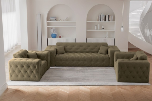 Sofaset Designersofa CHANTAL 3-1-1 in Stoff Moly Grün