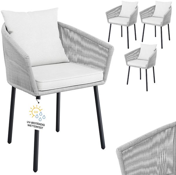 STEELSØN 'Nair' Polyrattan Gartenstuhl, 4er-Set, hellgrau, wetterfest & UV-beständig, Balkonstühle bis 160 kg belastbar, Gartensessel inkl. Kissen