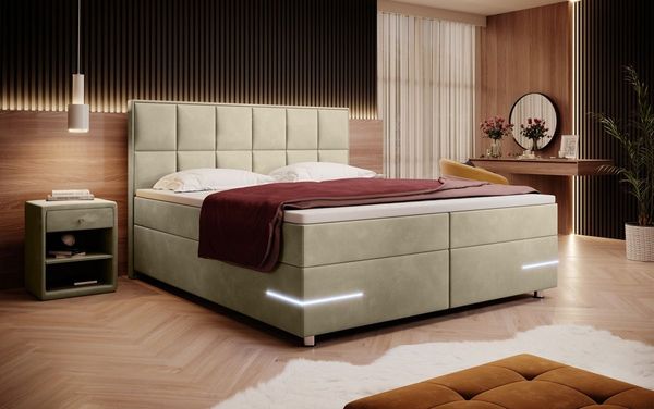 Boxspringbett Lea mit LED (Samt) 140x200 Beige H4