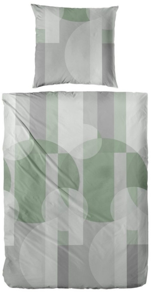 Primera Feinbiber Bettwäsche 155x220 Streifen Punkte grün grau silber 173096-85