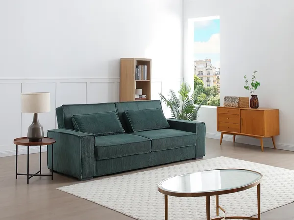 Vente-unique - FINORO Sofa Samt Grün - B 95 cm x H 90 cm x L 230 cm