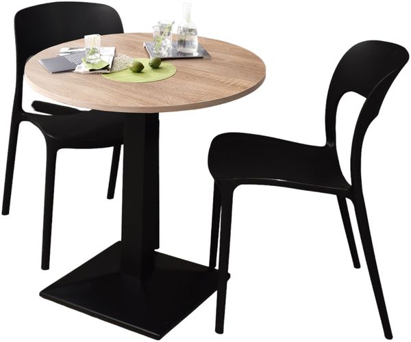 Bistrotisch rund Elanur 70 cm schwarz matt/eiche sägerau 14584