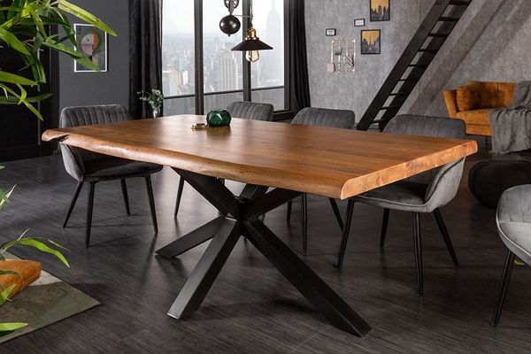 riess-ambiente Esstisch MAMMUT 200cm natur/schwarz - Akazie, Metall, Sterngestell, Baumkante (Einzelartikel, 1-St), Urbaner Massivholztisch für 8 Personen - ideal für Wohn- & Esszimmer