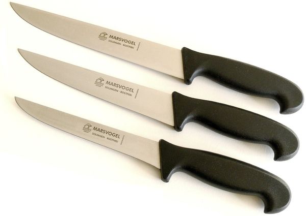 Marsvogel | Metzgermesser Set | 3-tlg | schwarz | ideal für präzises Schneiden | ergonomische Griffe | Rasiermesserqualität