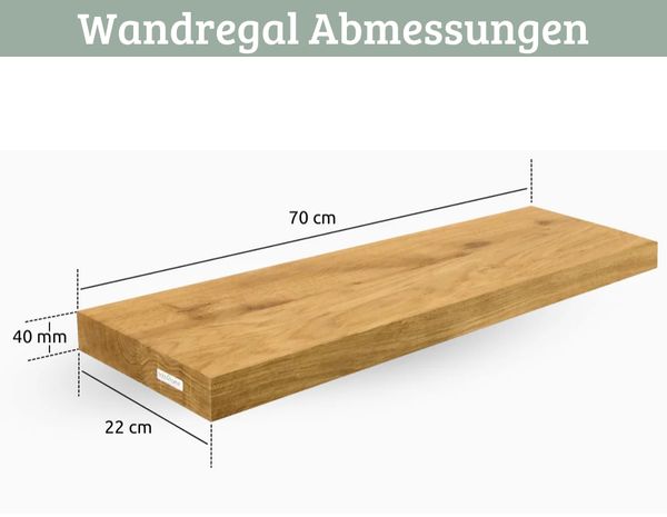Wandregal Holz schwebend KYLO - Eichenholz Massiv | Bücherregal Schwebendes Regal Hängeregale für Wohnzimmer | 70x22x4cm Bild 2