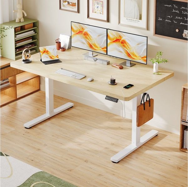 HOMALL Schreibtisch Höhenverstellbarer Elektrisch Schreibtisch, Vierteilige Tischplatte (Maße 140x70/160x80,6-Tasten-Handsteuerung mit LED-Anzeige,mit Kabelmanagement, ideal für Homeoffice und Büro)