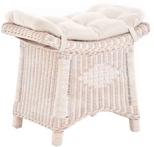 Krines Home Sitzhocker Fußhocker Stabiler Sitz-Hocker/Schemel aus echtem Rattan mit Kissen