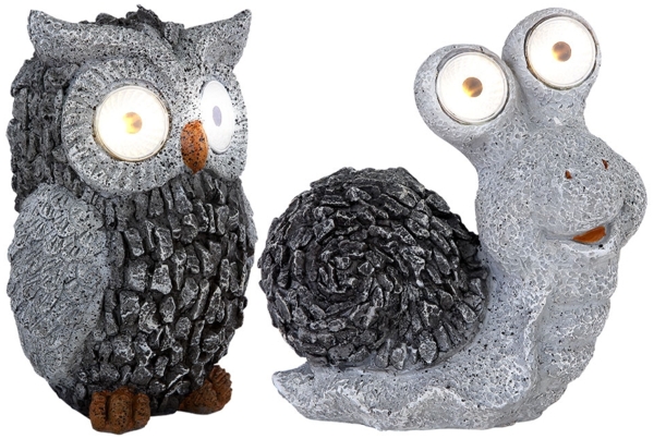 LED Solarleuchte, Eule Schnecke, grau, Akku