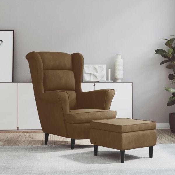 vidaXL Ohrensessel mit Hocker Braun Samt 3115939