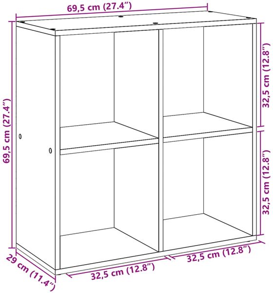 vidaXL Raumteiler Bücherregal Weiß 69,5 x 29 x 69,5 cm Holzwerkstoff 858003 Bild 11