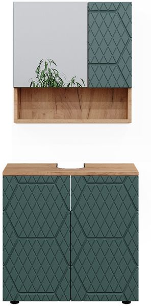 Badmöbel-Set Irma Grün/Goldkraft Eiche 2 Teile, Unterschrank 60 cm Vicco
