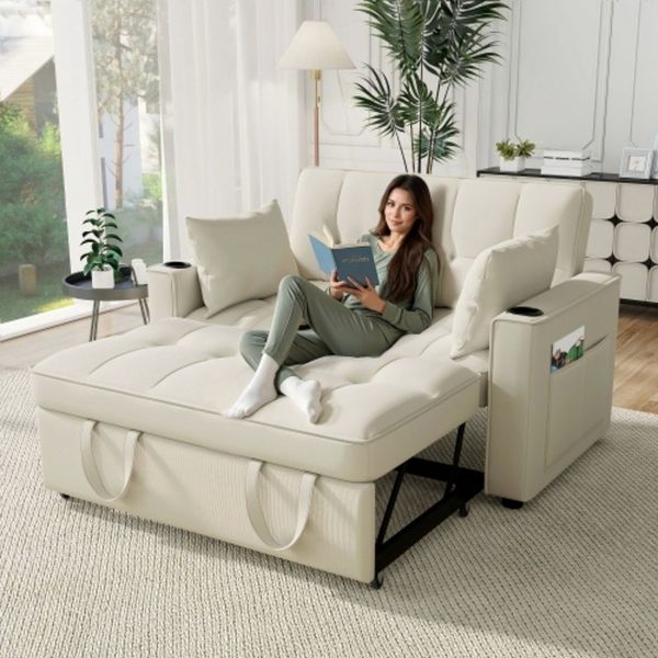 Ulife Schlafsofa mit Bettfunktion mit Getränkehalter und Kissen, klappbar, 1 Teile, geeignet für Wohnzimmer, Schlafzimmer, Heimkino-Wohnung