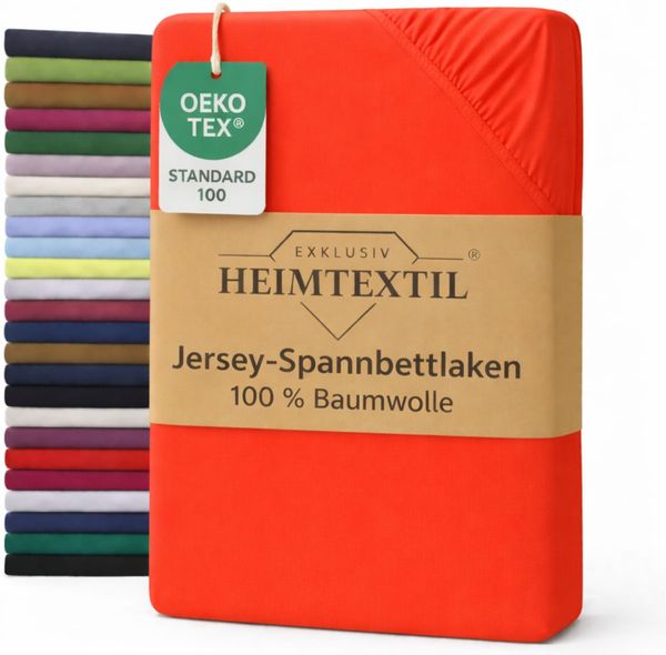 EXKLUSIV HEIMTEXTIL Marke Jersey Spannbettlaken 100 x 200 cm Rot 100% Baumwolle Öko - Tex Zertifiziert Bed-Sheet Bettlaken Spannbetttuch Topper Leinentuch