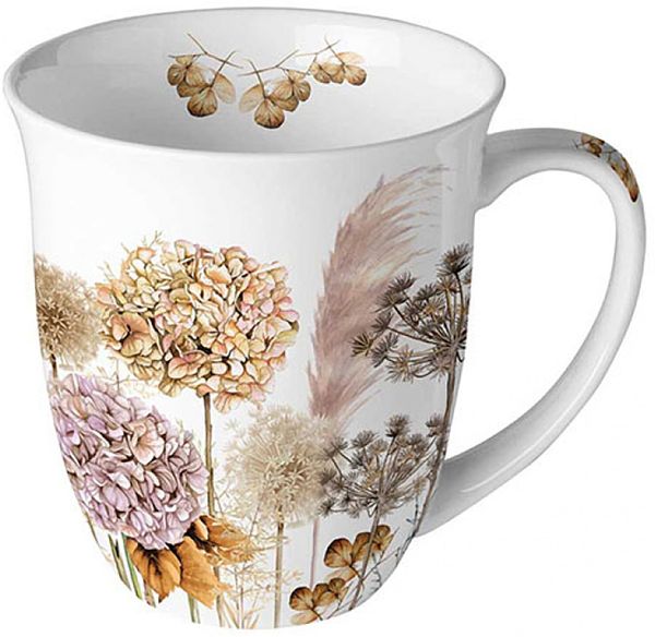 Ambiente Kaffeetasse Tee Tasse Henkelbecher 0,4 l Serie dried flowers Trockenblumen Gräser Fine Bone China Porzellan