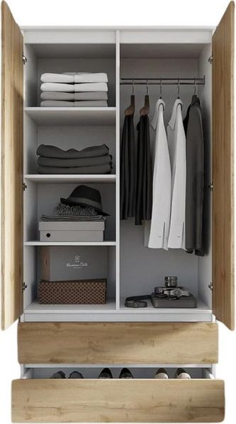 Furnica Kleiderschrank weiß matt Garderobe, 2 Türen und 2 Schubladen H180cm B90cm T50cm