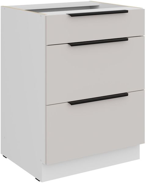 Küchen Unterschrank 60 cm COMO Kaschmir beige matt + Weiß matt Vollauszug Soft-Close Küche Küchenzeile Einbauküche Küchenblock