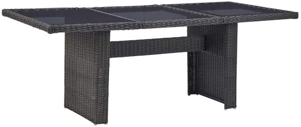 Gartentisch, Esstisch, Küchentisch Schwarz 200 x 100 x 74 cm Glas und Poly Rattan
