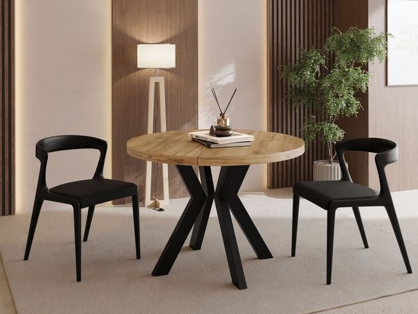 WFL GROUP Esstisch Savio Ausziehbar, Verlängerbar, Rund mit Schwarzen Holzbeinen (MADE IN EU, XXL Groß – 80/90/100 cm ausziehbar auf 130/190/200/300 cm), Platzsparender Tisch für kleine Küche, Esszimmer oder Wohnzimmer