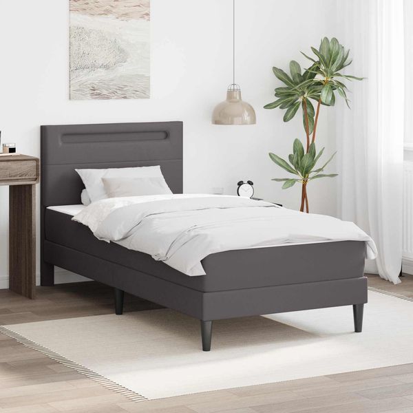 vidaXL Bettrahmen mit LED-Lichtleisten Grau 90x190 cm Kunstleder 3415282