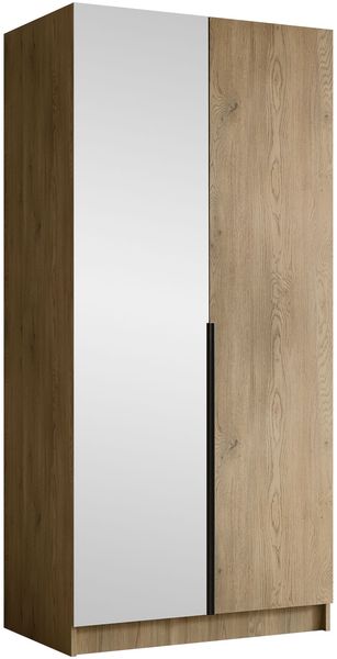 Drehtürenschrank Borton II, Kleiderschrank mit 2 Türen, Frontspiegel (Farbe: Eiche Cremona / Eiche Cremona + Schwarz)