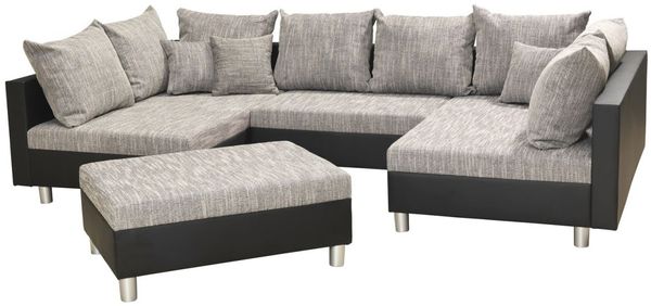 Couchgarnitur Allegra U-Form Schwarz-Grau inkl. Hocker Bild 3
