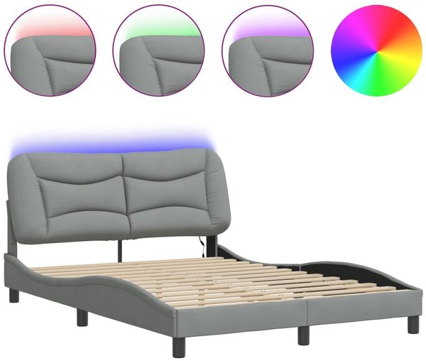 Einzelbettgestell Design für Erwachsene mit LED ohne Matratze Hellgrau 120x200 cm Stoff d3553e