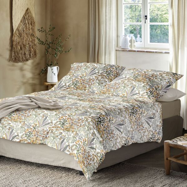 Irisette Mako Satin Bettwäsche Wave 8673-40 Blumen gelb grau 135x200