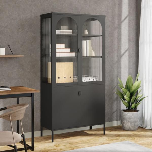 vidaXL Highboard Schwarz 90x40x180 cm Glas und Stahl 353000